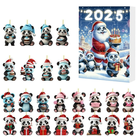 Christmas Unique 2D Panda Ornament Advent Calendar 2025, 24 Days Christmas Panda Hanging Ornament Advent Calendars, 24 Pcs Cute Animals Figurines for Tree Wall Door Decor