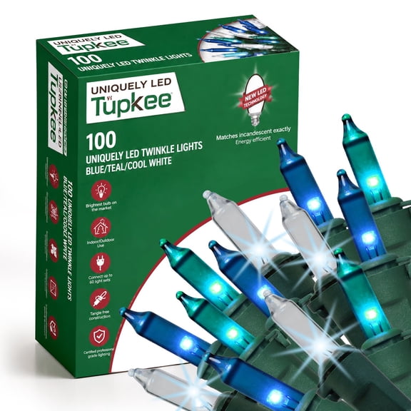 Christmas Uniquely LED Twinkle Lights - Matches Incandescent Exactly - 20 of 100 Lights Twinkling - 100 Blue / Teal / Cool White Bulbs - 24.75 Ft, Christmas Tree Sparkling Light String Indoor Outdoor