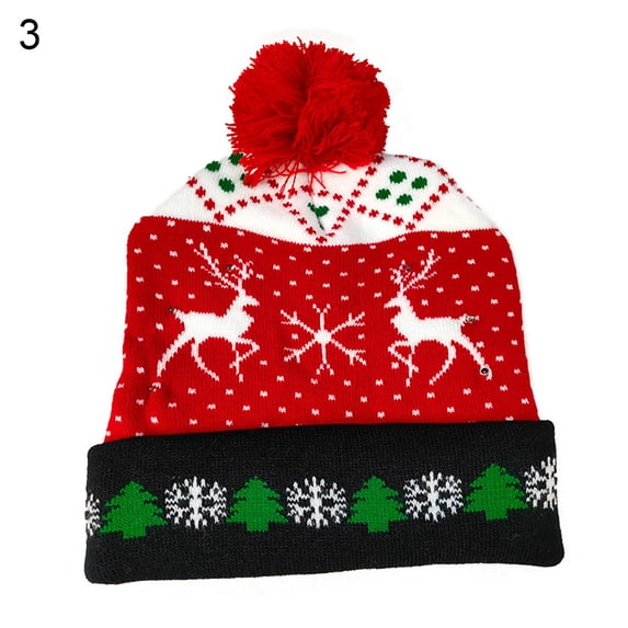 Christmas Unisex Men Women Winter Thick Warm LED Knitted Beanie Hat with Ball Xmas Decor