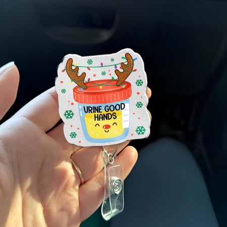 Christmas Urology Badge Reel – URINE GOOD HANDS Badge Holder – Funny Renal Nurse Gift, Holiday Kidney Tech Badge, Urology Medical Humor Gift