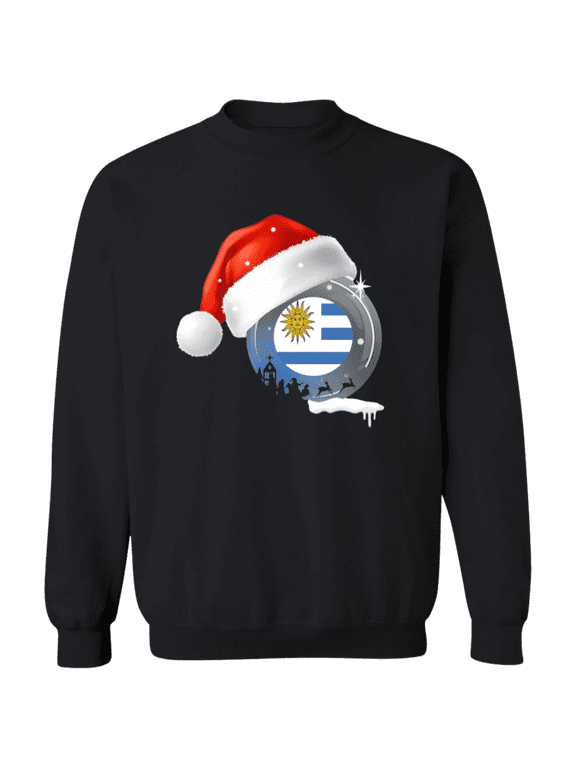 Christmas Uruguay Flag With Santa Hat Uruguayan Root Proud Souvenir Crewneck Pullover Sweatshirt
