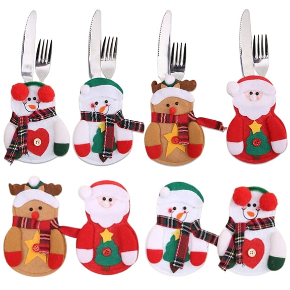 Christmas Utensil Holder, 8 Pcs Christmas Silverware Holder Pockets, Santa Snowman Reindeer Cutlery Sleeves, Covers for Xmas Dinner Party Table Decorations