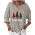 thumbnail image 1 of Christmas V Neck Shirt for Women Funny Xmas Tree Long Sleeve Graphic Linen Tee Holiday Family Party Winter Tops, 1 of 3