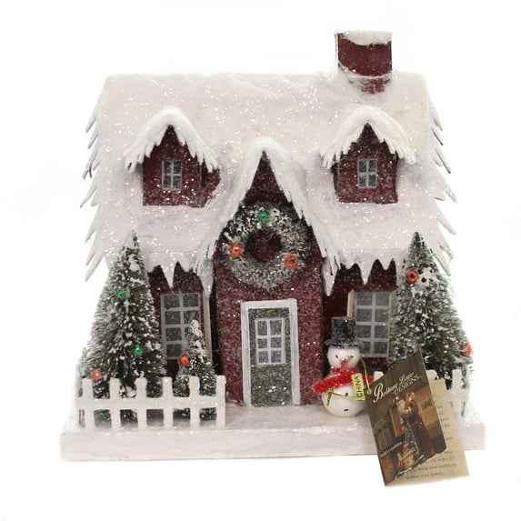Christmas VINTAGE PUTZ CHRISTMAS HOUSE LG Paper Lighted Lc4591 Red
