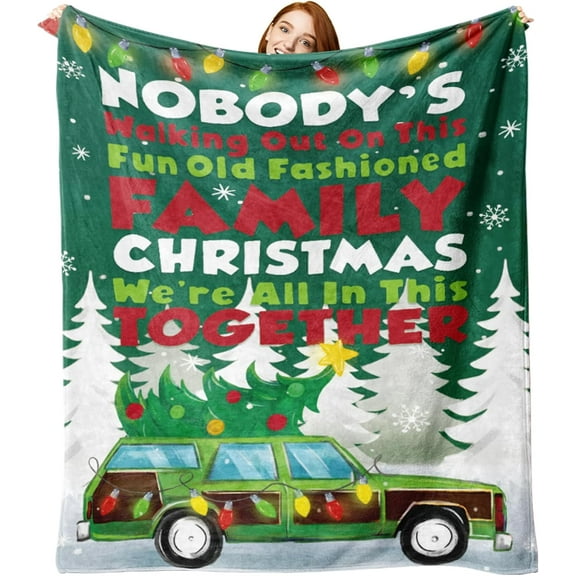 Christmas Vacation Classic Movie Flannel Blanket, Family Xmas Tree Throw Blanket Gifts for Kids Men Women, Green Car Winter Holiday Soft Blanket for Bedding Sofa 50 x 60 Inch