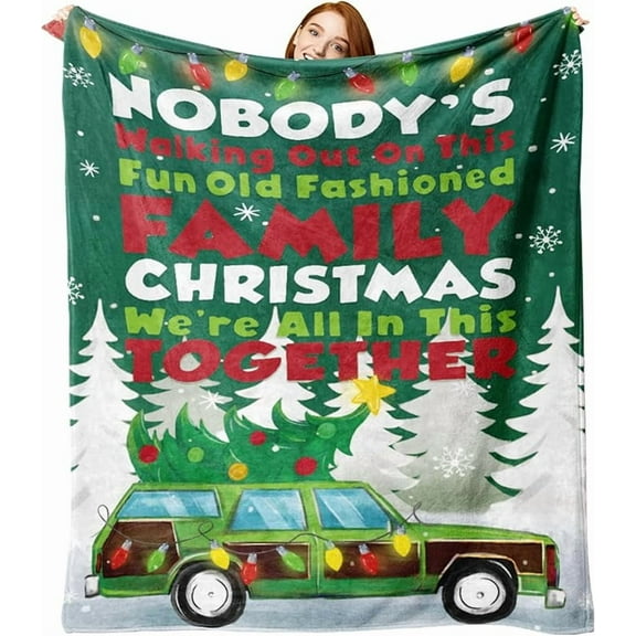 Zzkol Christmas Vacation Classic Movie Flannel Blanket, Family Xmas Tree Throw Blanket Gifts for Kids Men Women, Green Car Winter Holiday Soft Blanket for Bedding Sofa 50 x 60 Inch