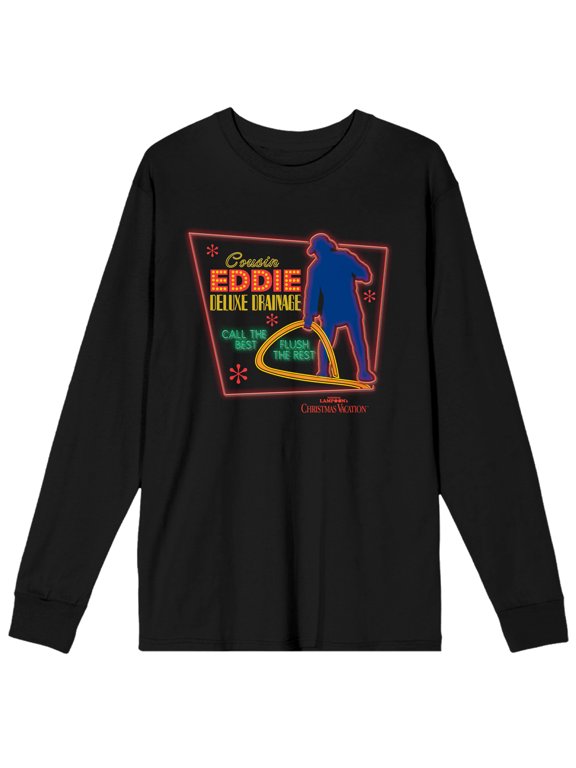Christmas Vacation Cousin Eddie Deluxe Drainage Men's Black Long Sleeve Shirt-L