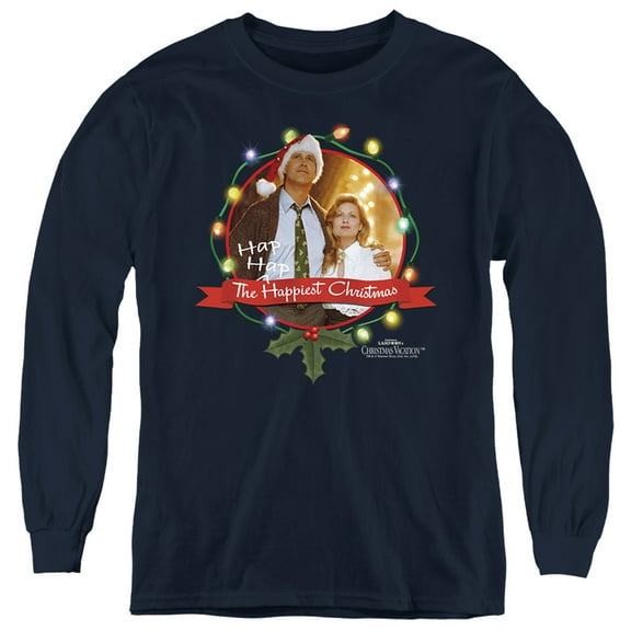Christmas Vacation Ha Ha Happiest Kids Long Sleeve T Shirt (Large) for Youth Boys and Girls, Navy