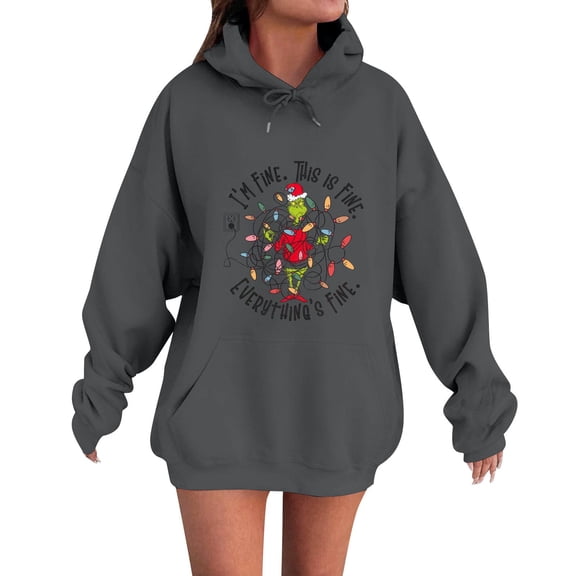Christmas Vacation Hoodie Long Sleeve Fall Casual Crewneck Pullover Hoodies 2025 Dark Gray Medium