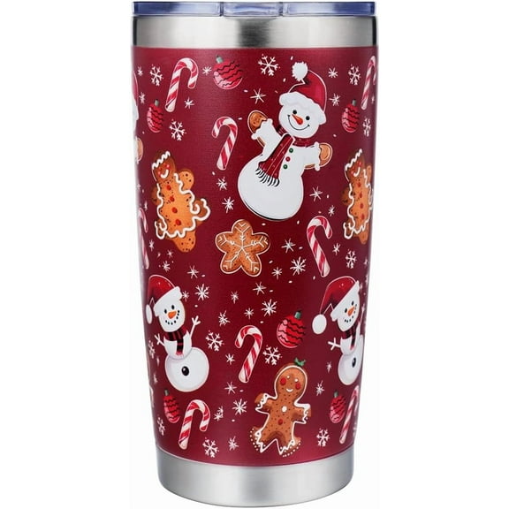 Christmas Vacation Movie Tumbler, 20 oz Stainless Steel, Snowman Holiday Coffee Mug (Red)
