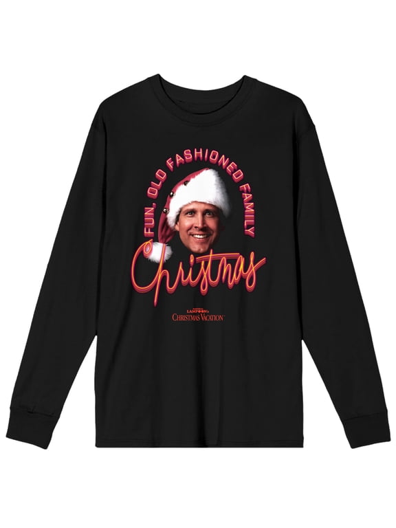 Christmas Vacation Old Fashioned Family Christmas Men's Black Long Sleeve Shirt-L