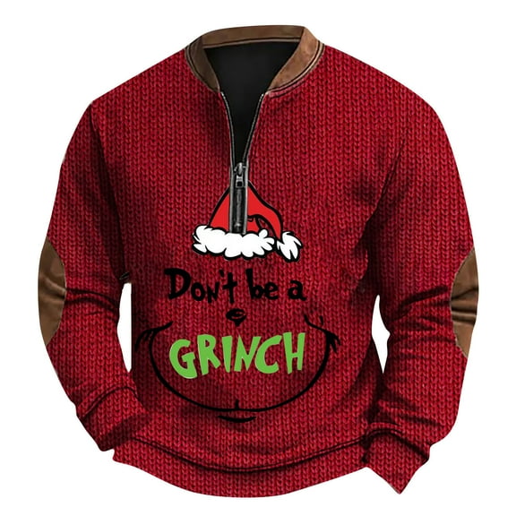 Christmas Vacation Sweater Men Quarter Zip Up Mock Neck Pullover Wine4XL