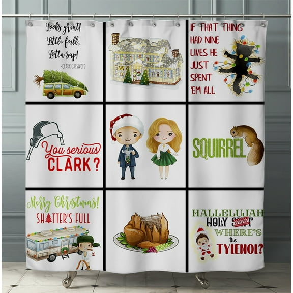 Christmas Vacation Themed Shower Curtain Uncle Eddie Serious Clark Movie Gift Idea with Wall Art Prints Set