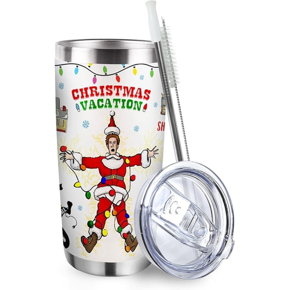 Christmas Vacation Tumbler with Lid and Straw, Xmas Santa Clark Stainless Steel Travel Coffee Cup, Funny Christmas New Year Gifts, 20oz Double Wall Vacuum Insulated Mug