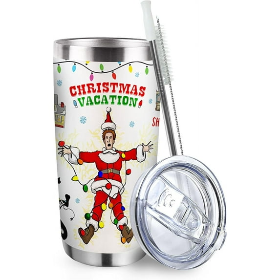 Christmas Vacation Tumbler with Lid and Straw, Xmas Santa Clark Stainless Steel Travel Coffee Cup, Funny Christmas New Year Gifts, 20oz Double Wall Vacuum Insulated Mug