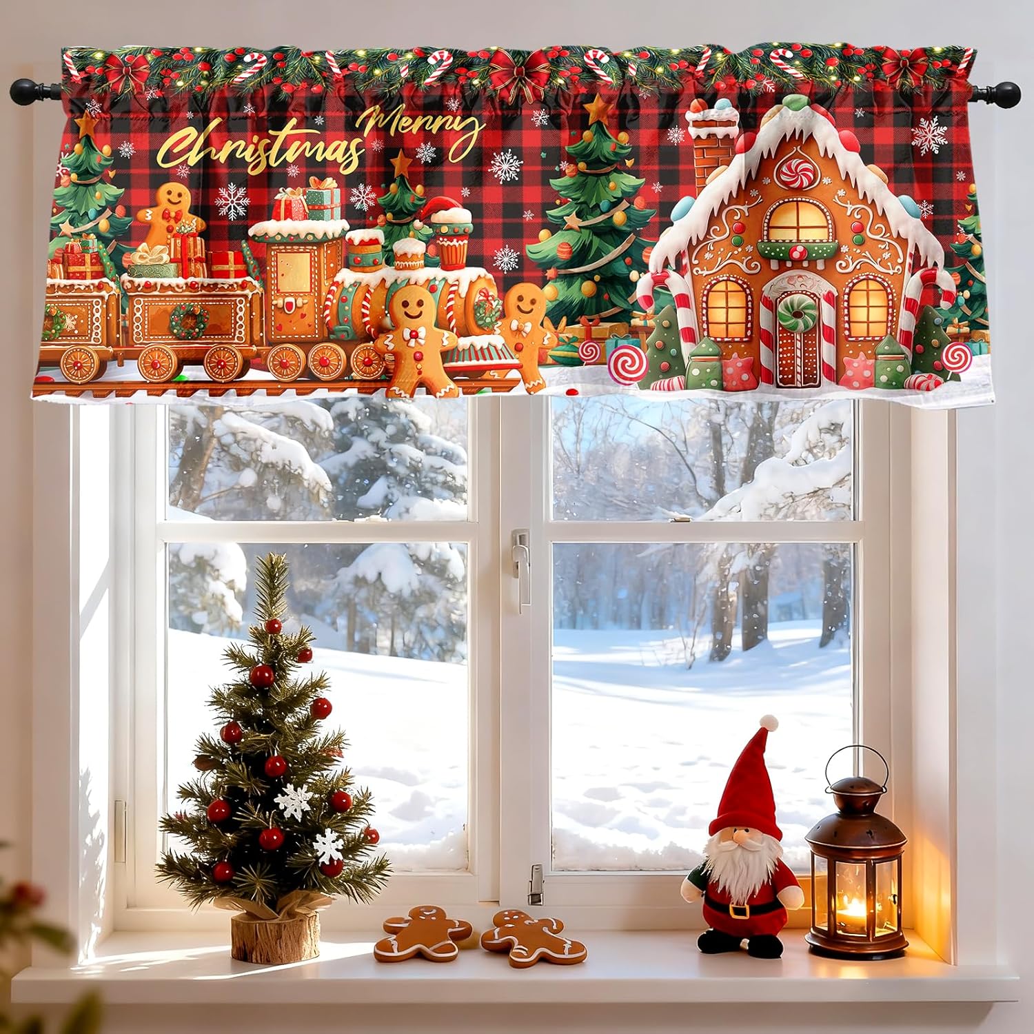 Christmas Valance Curtain with Rod Pocket, Christmas Window Valances