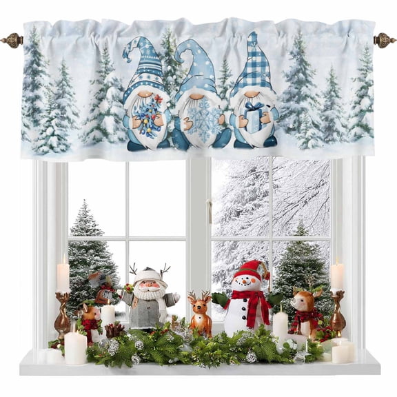 Christmas Valance Curtain for Windows Blue Plaid Xmas Gnome Pine Tree Box Snowflakes Curtain Valances Short Window Treatments Panels for Kitchen Bathroom Laundry Room Basement 42 x 12 Inch