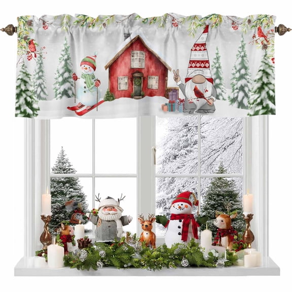 Christmas Valance Curtain for Windows Dwarf Snowmen Cardinal Bird Farmhouse Curtain Valances Short Window Treatments Panels for Kitchen Bathroom Laundry Room Basement 42 x 12 Inch