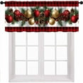 thumbnail image 1 of Christmas Valance Curtains, Red Black Buffalo Check Xmas Balls Green Pine Leaves New Year Window Curtain Valances for Kitchen Living Room Bedroom Dinning Room, 54x18 Inch, 1 of 6