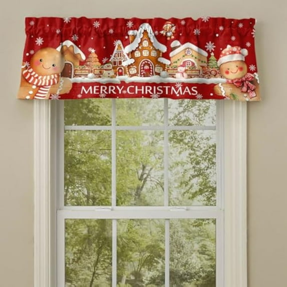 Christmas Valance for Windows Rod Pocket Short Curtains Gingerbread Man Merry Christmas Kitchen Valances Window Treatments for Bedroom, Bathroom, Living Room, 1 Panel, 54 x 18 inch