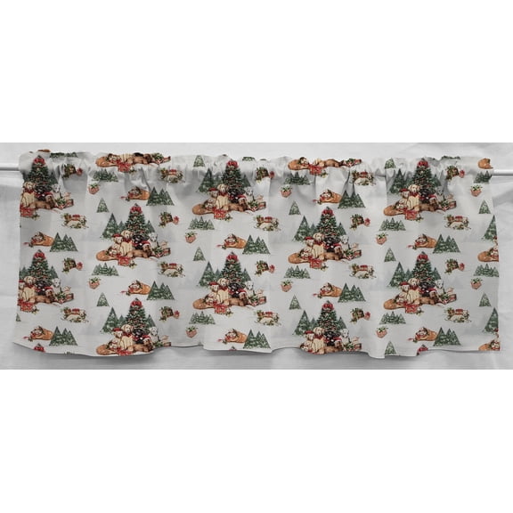 Christmas Valance by Penny's Needful Things (One Valance Panel 12 inches Long UNLINED) (Christmas Dogs & Puppies)