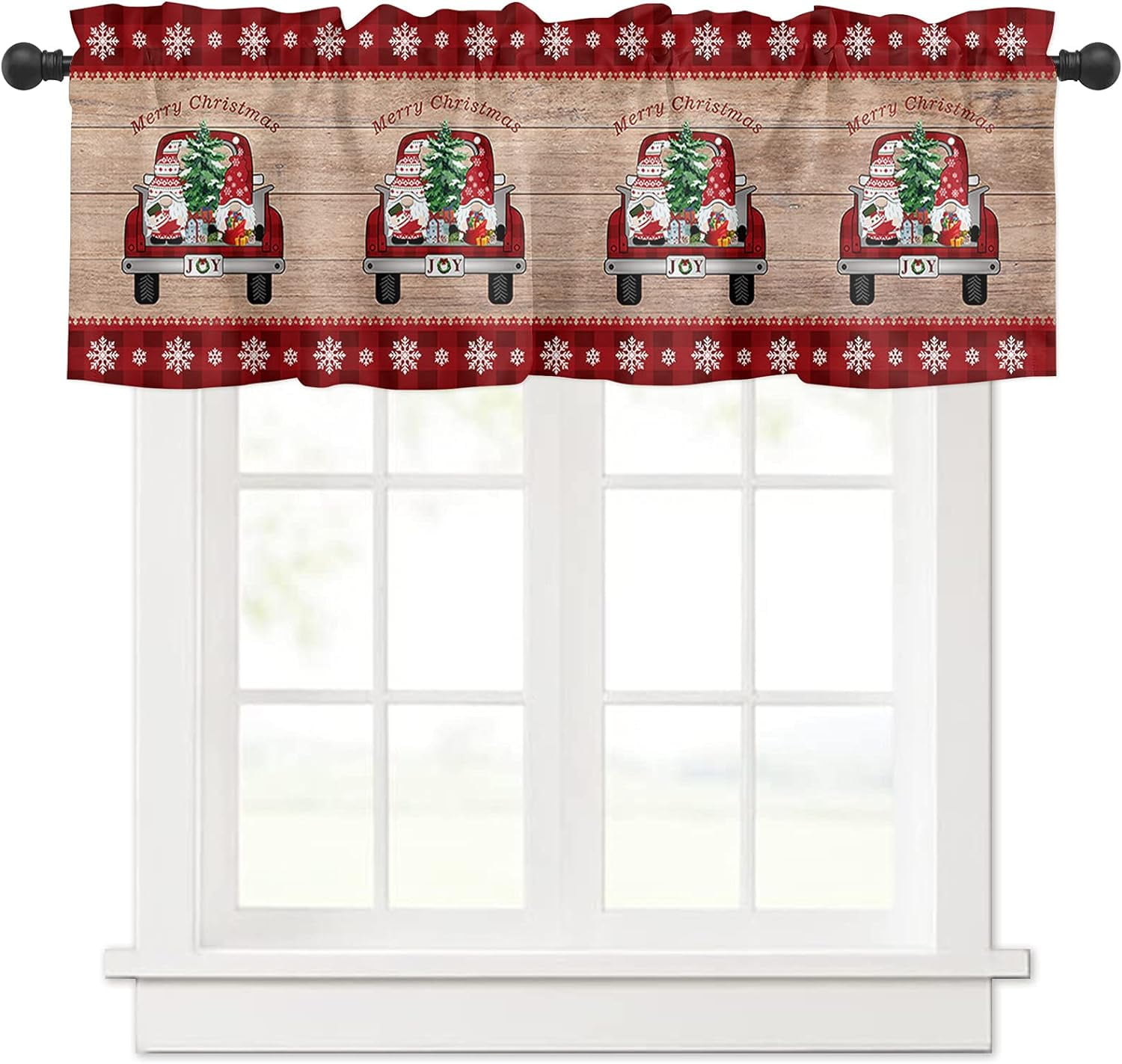 Christmas Valances Curtain For Kitchen Window Farm Truck Gnomes Xmas