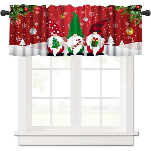 Christmas Valances Curtain for Window,Red Winter Holidays Xmas Gnomes White Snowflakes Print Window Treatment for Living Room,Bedroom,Kitchen,Bathroom,1 Panel,54" W x 18" H