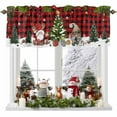 thumbnail image 1 of Christmas Valances for Windows, 42 x 18in, Winter Santa Gnome Pine Tree Xmas Snowfall Red Plaid Rod Pocket Kitchen Valance Curtain Light Filtering Window Treatments for Living Room Bedroom, 1 Panel, 1 of 7