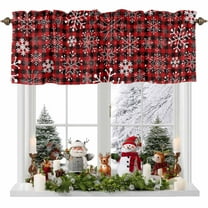 Christmas Valances for Windows, 54 x 18in, Winter Snowflakes Red Black Buffalo Plaid Rod Pocket Kitchen Valance Curtain Light Filtering Window Treatments for Living Room Bedroom, 1 Panel