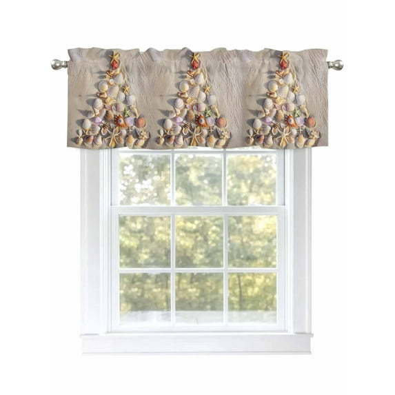 Christmas Valances for Windows Beach Shell Starfish Conch Christmas Tree Shape Rod Pocket Curtains Valance Short Window Treatment Drapes for Living Room, Bedroom Bathroom 42" W x 12" L