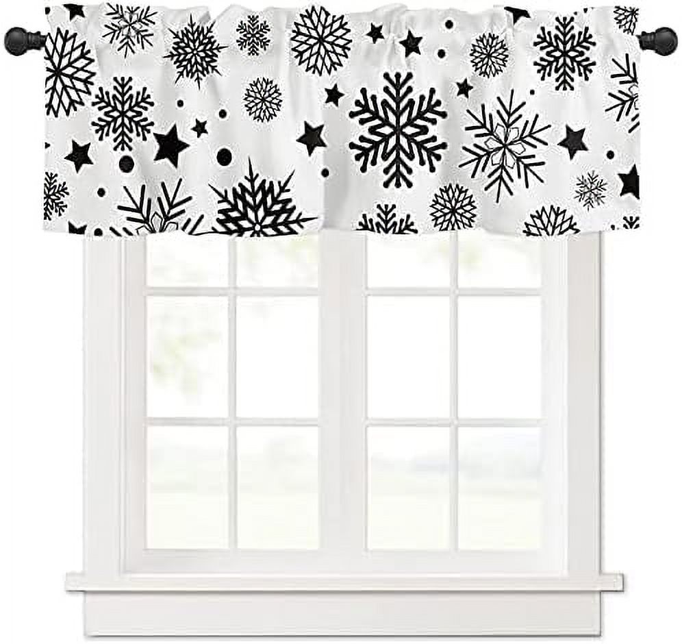 Christmas Valances for Windows Black Geometric Snowflake Christmas