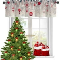 Christmas Valances for Windows,Christmas Tree Red Balls Semi Sheer Valances Windows Curtain, Rod Pocket Short Window Treatment Light Filtering Decor Valances for Kitchen Bedroom - 54"x18"