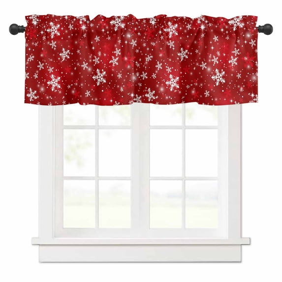 Christmas Valances for Windows Red White Winter Snowflakes Shiny Stars Xmas Snow Rod Pocket Curtain Valance Window Treatment Short Curtains for Kitchen Living Room, 58"x16"