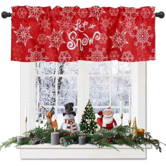 Christmas Valances for Windows Snowflake Winter Christmas Kitchen Curtain Valances Rod Pocket Red Window Curtain Let it Snow Topper Curtains Seasonal Valance Christmas Decor 1 Panel,54 x 18 inches