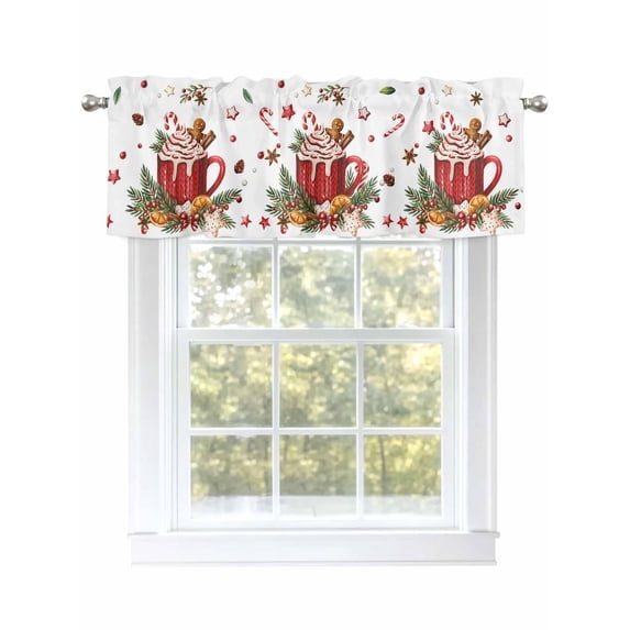 Christmas Valances for Windows Watercolor Red Cappuccino Gingerbread Man Rod Pocket Curtains Valance Short Window Treatment Drapes for Living Room, Bedroom Bathroom 60" W x 14" L