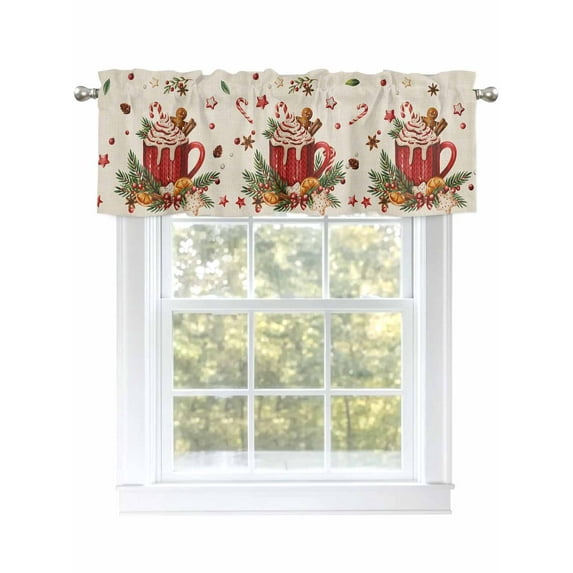 Christmas Valances for Windows Watercolor Red Cappuccino Linen Texture Rod Pocket Curtains Valance Short Window Treatment Drapes for Living Room, Bedroom Bathroom 56" W x 16" L