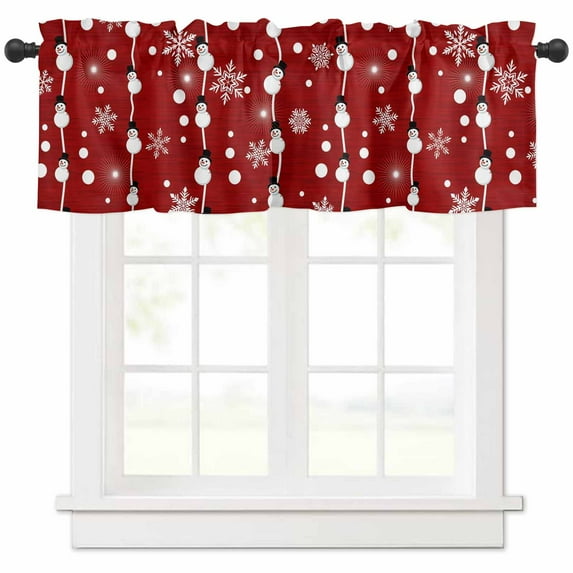 Christmas Valances for Windows, Winter Snowman Red Retro Texture Light Filtering Window Treatment Valances, Rod Pocket Small Curtains for Kitchen/Bathroom, 42"x18"