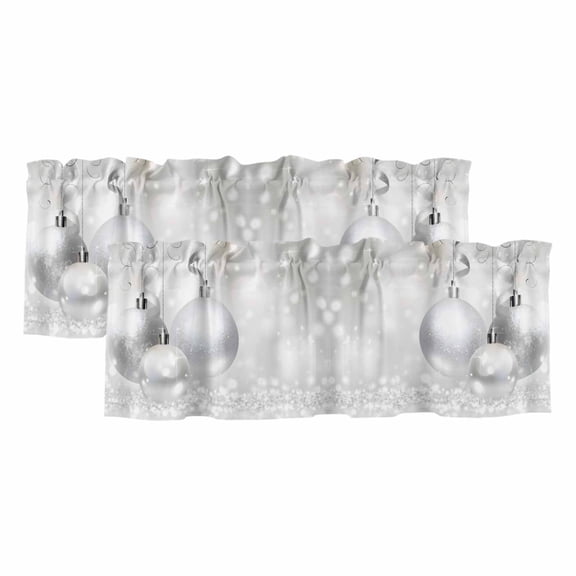 Christmas Valances for Windows, Xmas Silver Balls Glitter Sparkle Stars Light Filtering Kitchen Curtains, Rod Pocket Window Valance Curtains for Living Room Bedroom, 60" W x 18" L, 2 Panels