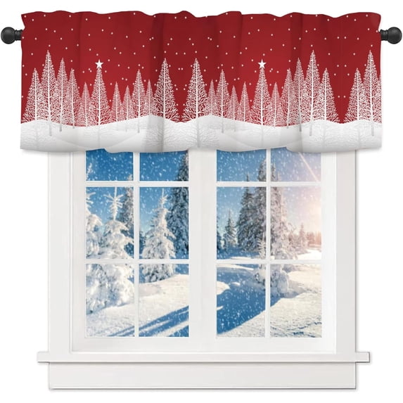 Christmas Valances for Windows Xmas Tree Red Rod Valance Kitchen Curtains with Rod Pocket Christmas Window Treatments Short Curtain Panels Decor for Kitchen Bathroom Bedroom 54" X 18"