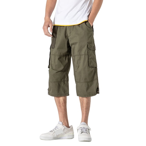 Christmas Valentine Holiday Gift Mens Pants Oversized 3/4 Capri Trousers Loose Drawstring Slacks Straight Leg Pants Pockets Trousers Cargo Slacks Solid Color Pants Wide Leg Trousers Sport Slacks