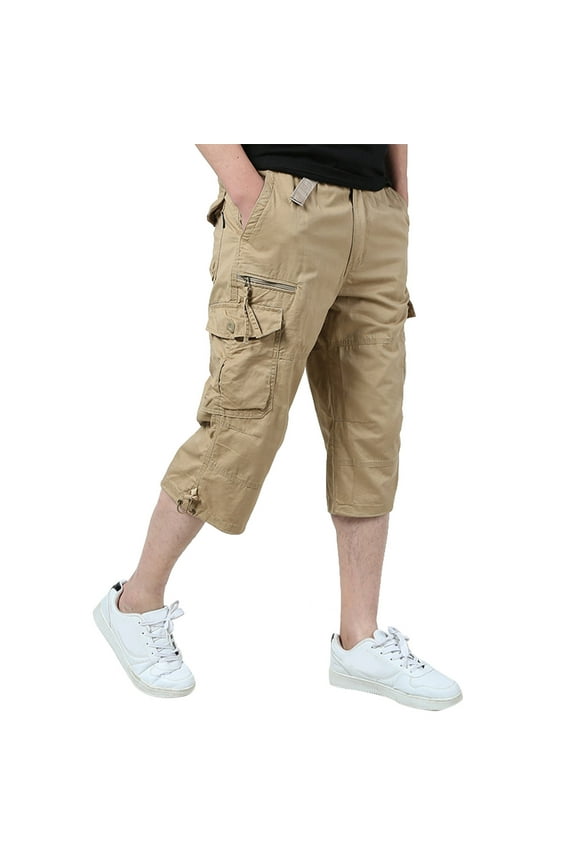 Christmas Valentine Holiday Gift Pants For Men Oversized 3/4 Capri Trousers Cargo Slacks Straight Leg Pants Plus Size Trousers Pockets Slacks Solid Color Pants Wide Leg Trousers Casual Hiking Slacks