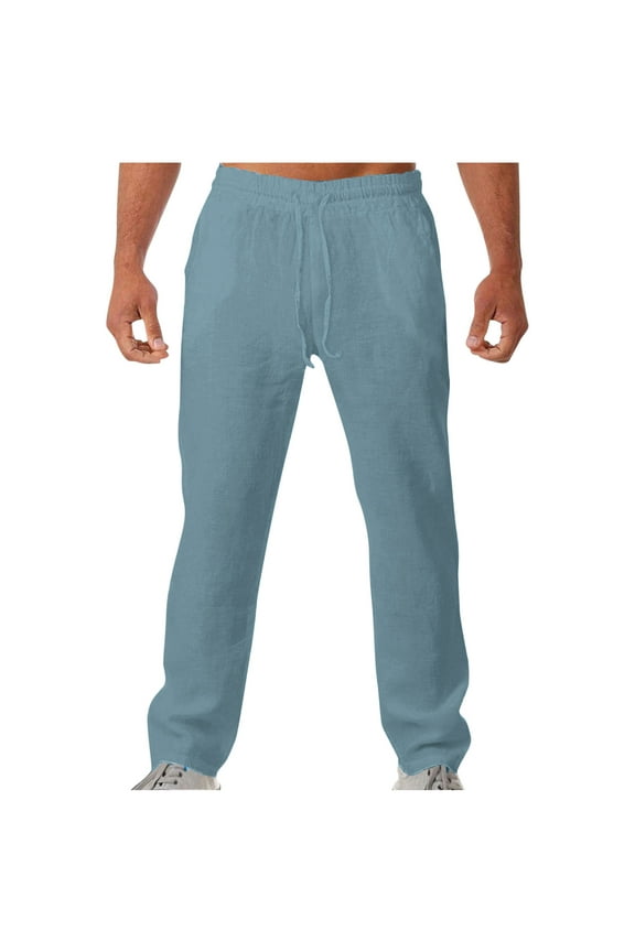 Christmas Valentine Holiday Gift Pants For Mens Elasticated Waist Slacks Wide Leg Trousers Solid Color Pants Drawstring Slacks Pockets Trousers Straight Leg Pants Baggy Slacks Loose Hiking Trousers