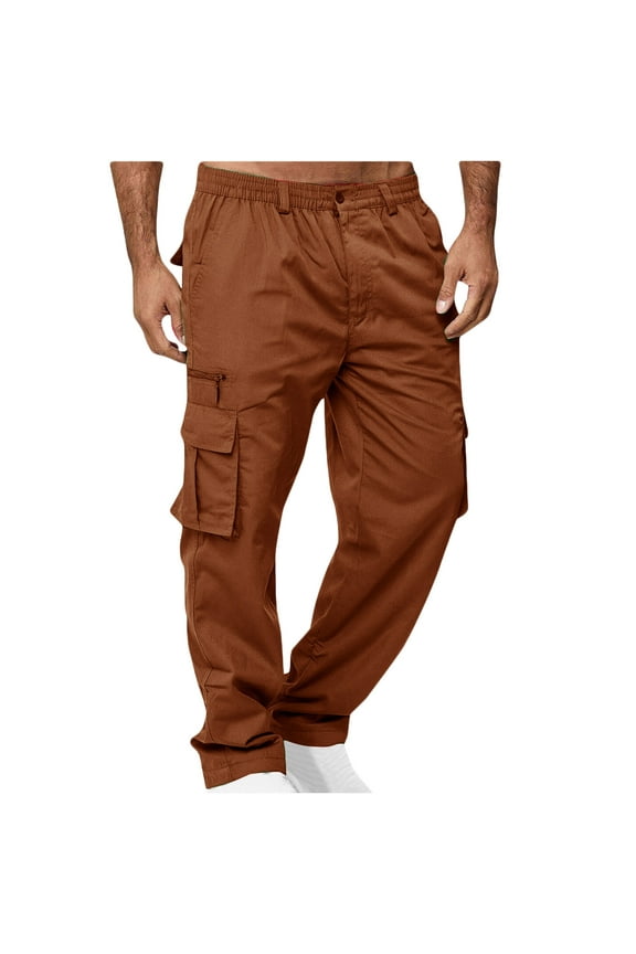 Christmas Valentine Holiday Gift Trousers For Mens Loose Work Utility Pants Straight Leg Slacks Button Trousers Cargo Pants Pockets Slacks Solid Color Trousers Wide Leg Pants Trendy Outdoor Slacks