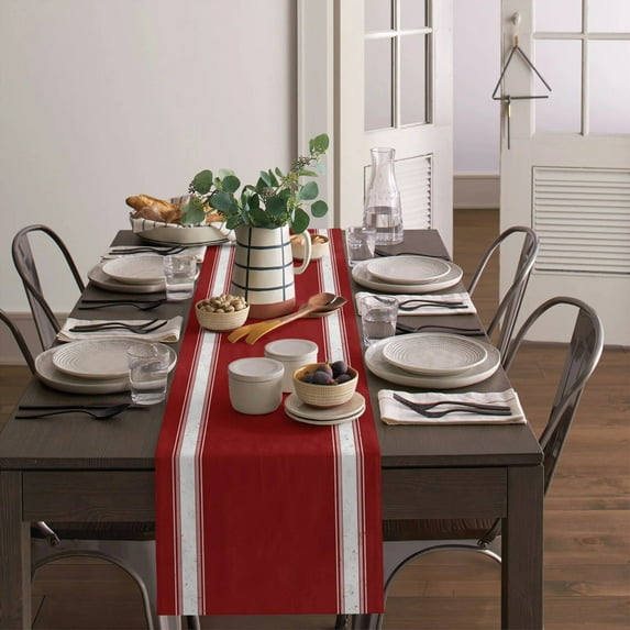 Christmas Valentine Red Stripes Farm Festival Table Runner Kitchen Table Flag Tablecloth Holiday Printed Table Cover