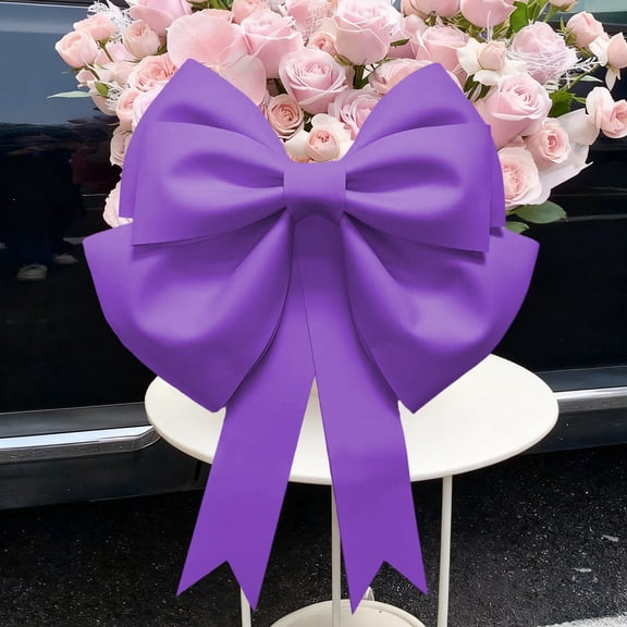 Christmas Valentine's Day Tree Topper Bows, DIY Large Bows for Front Door Flower Wreath, Holiday Bows Ornament for Gift Wrapping Tree Topper, Easy Assembly (Deep Purple, 13.8" * 12")