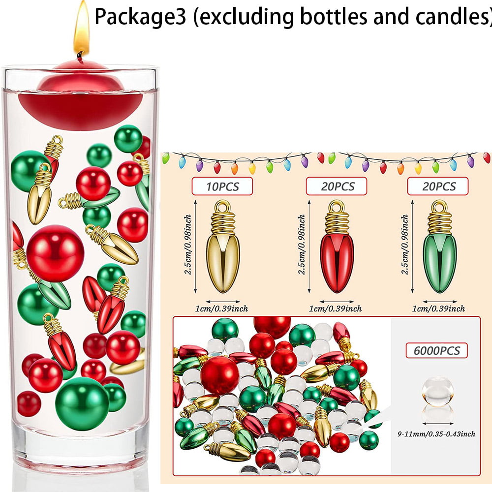 2124 Pieces Christmas Vase Filler Pearls Including 8 Suspending Candles for  V