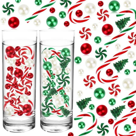 Christmas Vase Filler Set Colored Fake Candy Cane Beads Floating Faux Pearls Candle Cup Filler for Home Table Decor Party Decoration