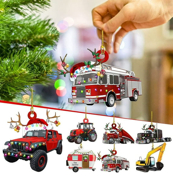 Christmas Vehicle Ornament Acrylic Truck Tractor Airplane Christmas Tree Ornament for Holiday Party Decoration