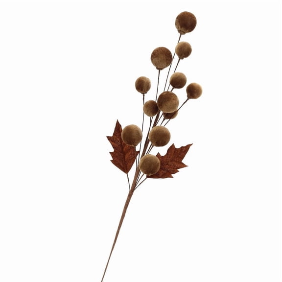 Christmas Velvet Ball Stem Pick with Maple Leaves Artificial Berry Branch for Holiday Floral Arrangements