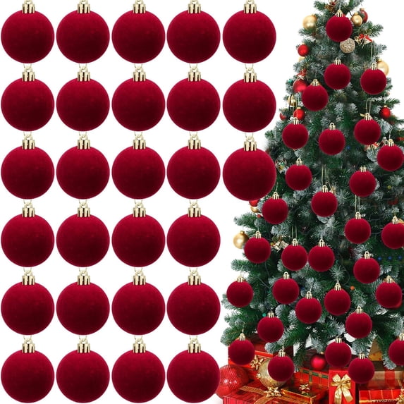 Christmas Velvet Balls 1.97 Flocked Christmas Hanging Ornaments Handmade Velvet Balls Xmas Tree Ornaments Xmas Tree Bulbs for Wedding Anniversary Party 15 Pcs